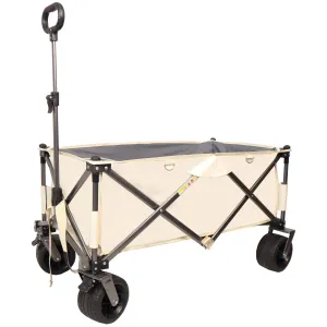 Folding Antique White   Gray Folding Utility Wagon Cart with All-Terrain Wheels