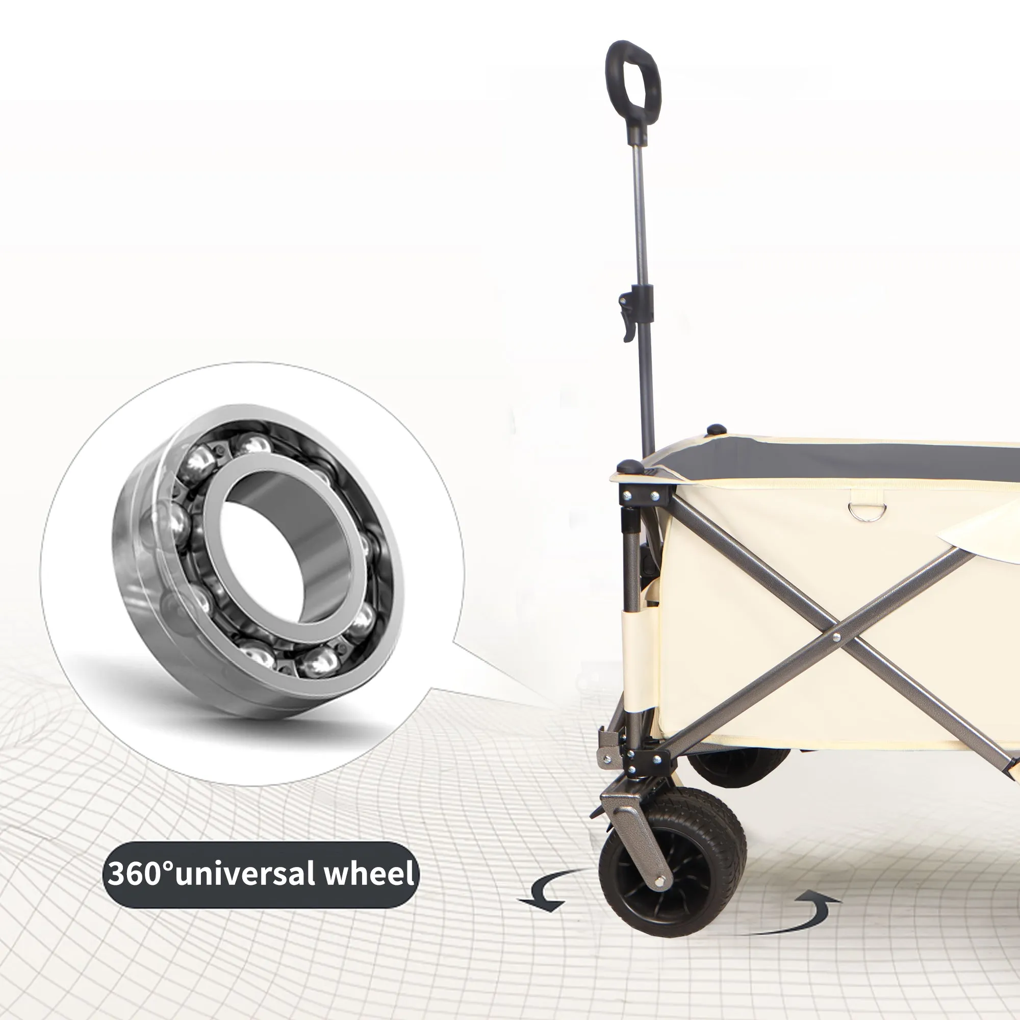 Folding Antique White   Gray Folding Utility Wagon Cart with All-Terrain Wheels