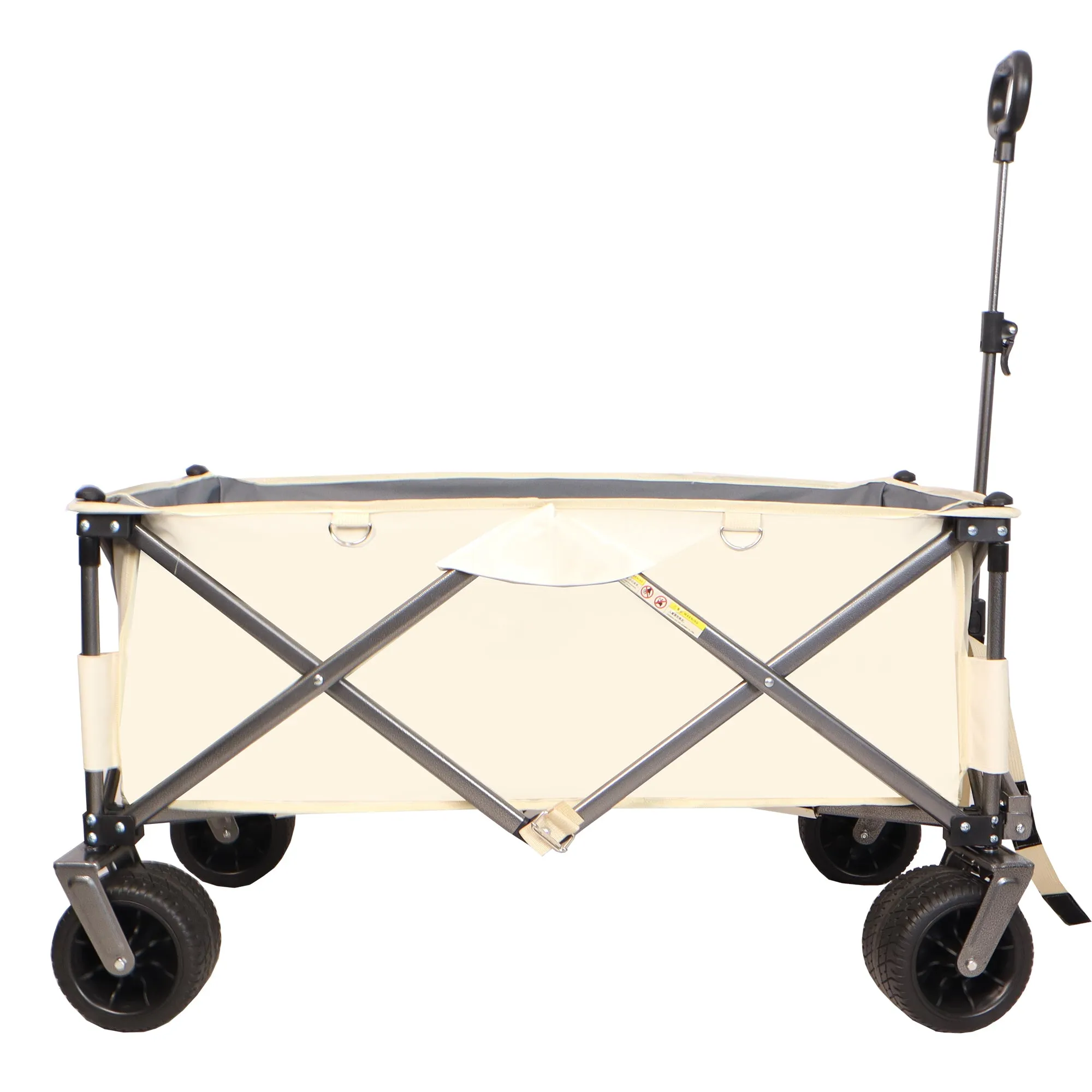 Folding Antique White   Gray Folding Utility Wagon Cart with All-Terrain Wheels