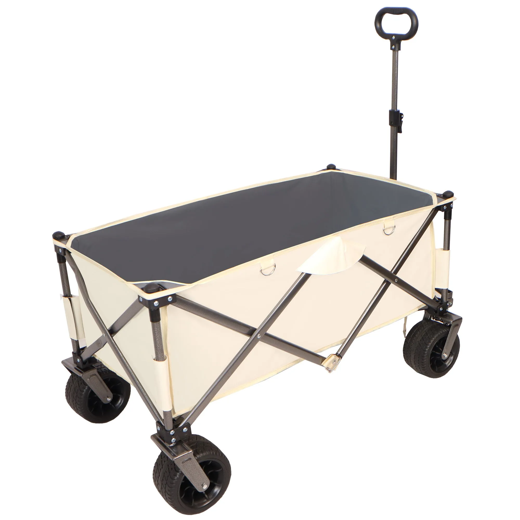 Folding Antique White   Gray Folding Utility Wagon Cart with All-Terrain Wheels