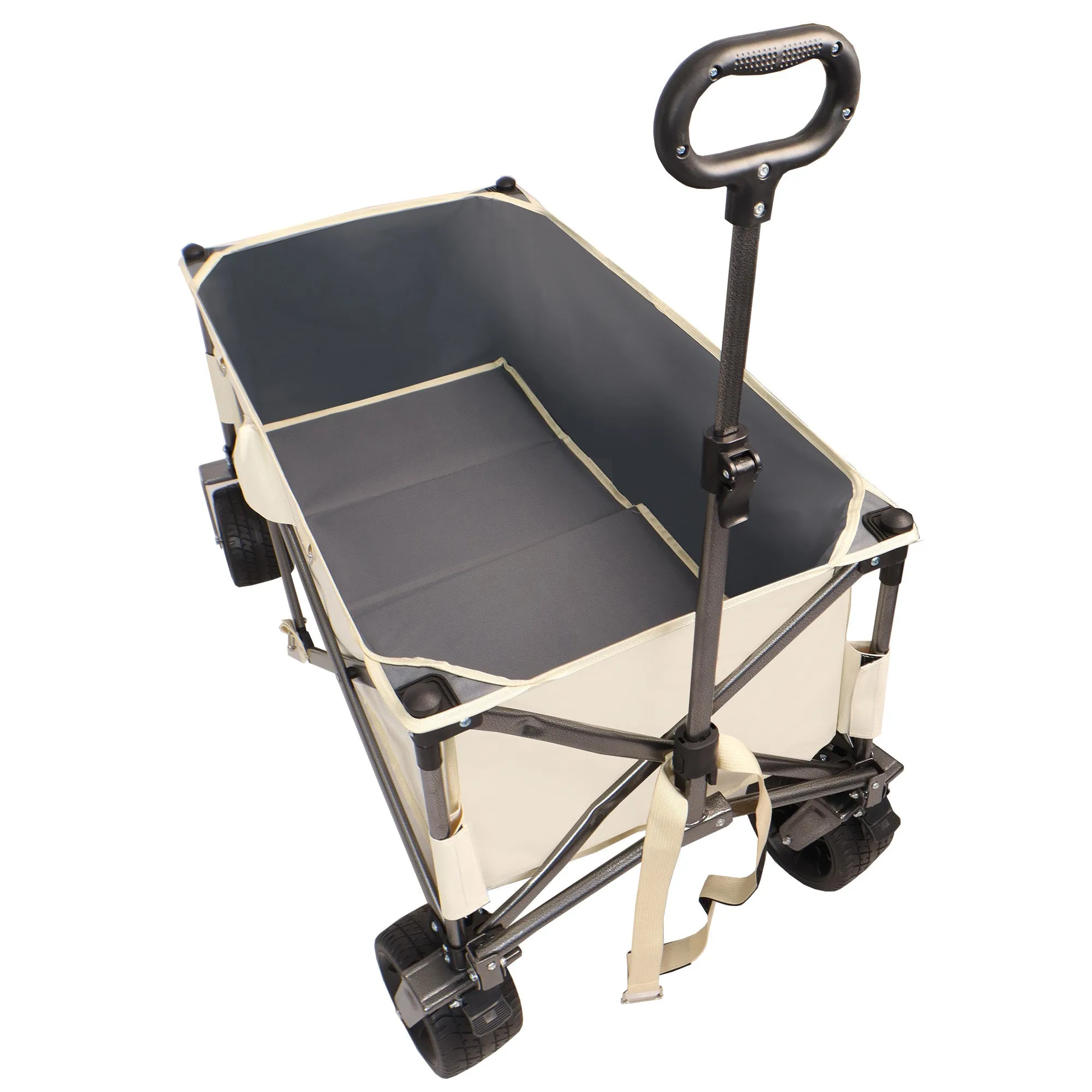 Folding Antique White   Gray Folding Utility Wagon Cart with All-Terrain Wheels