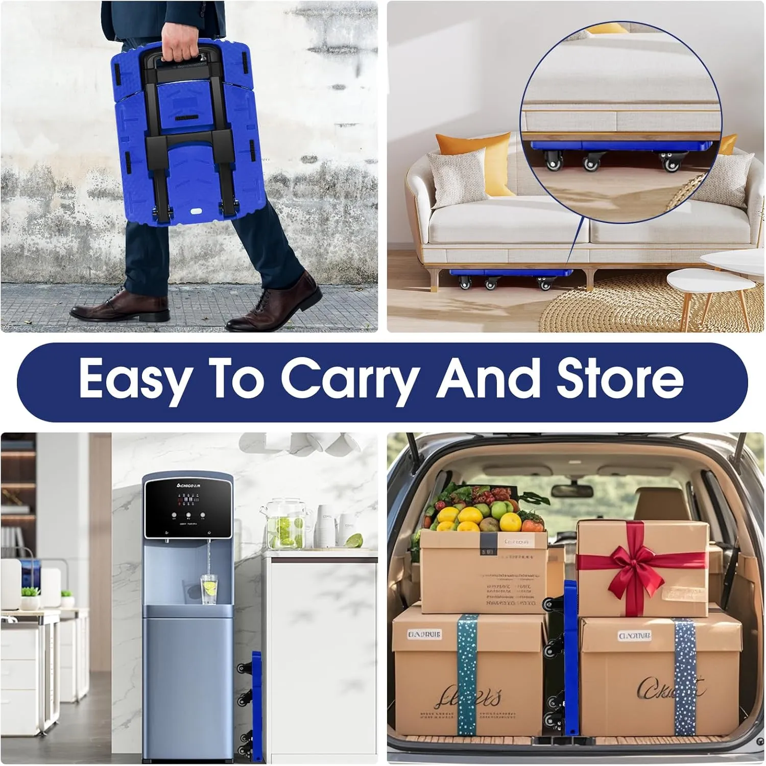 Folding Hand Truck 500lbs, Portable Heavy Duty Dolly Cart, 6 Wheels Collapsible Luggage Cart with 2 Elastic Ropes - Compact Trolley Cart for Easy Moving - Ideal Hand Cart for Travel and More