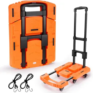 Folding Hand Truck500lbs, Portable Heavy Duty Dolly Cart, 6 Wheels Collapsible Luggage Cart with 2 Elastic Ropes - Compact Trolley Cart for Easy Moving - Ideal Hand Cart for Travel and More