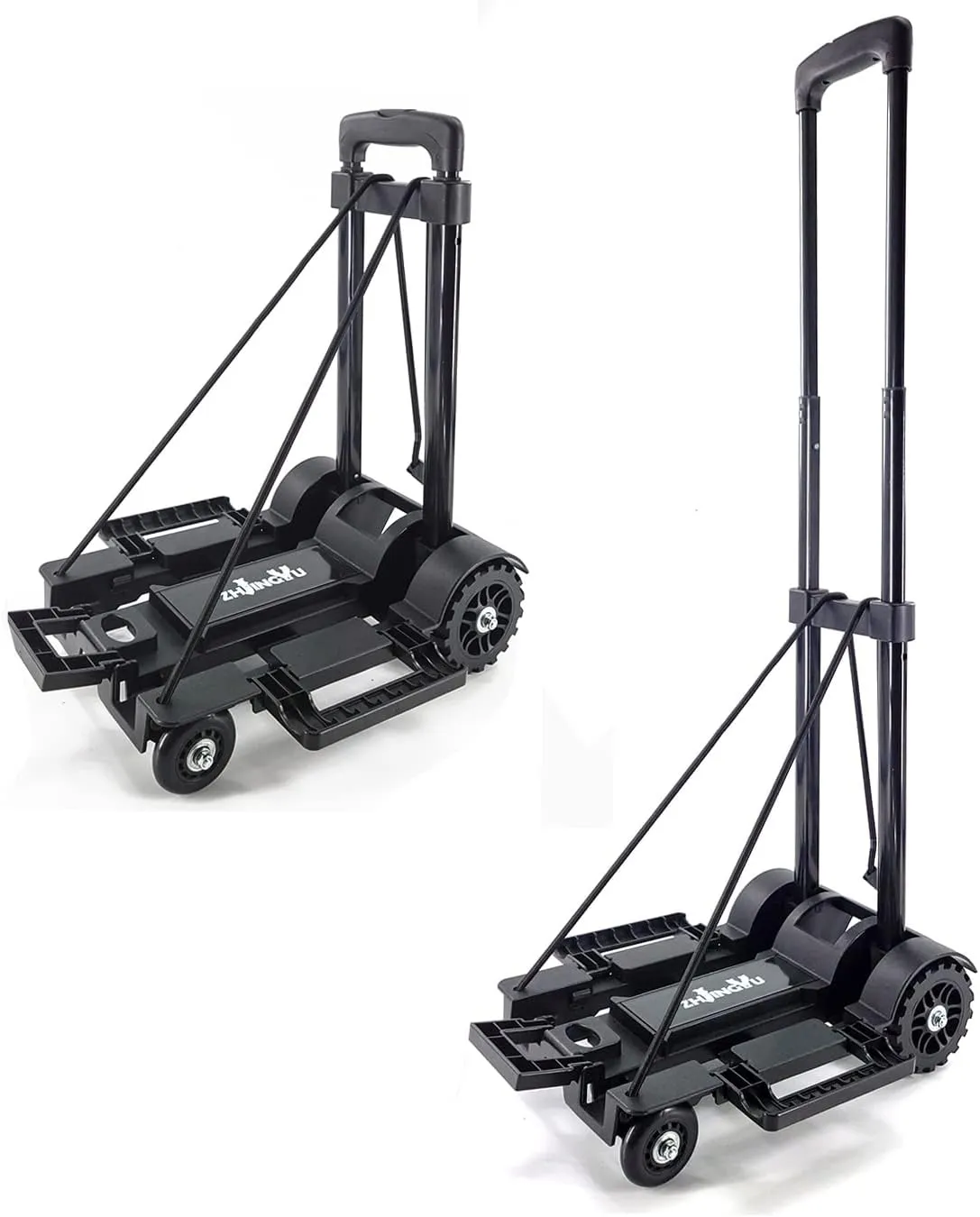 Folding Hand Truck,Foldable Utility cart with 4 Wheels & 2 Elastic Ropes,Foldable Dolly cart,Backpack Trolley,Luggage Platform Truck,Travel,Moving,Shopping,Small,Lightweight for Women