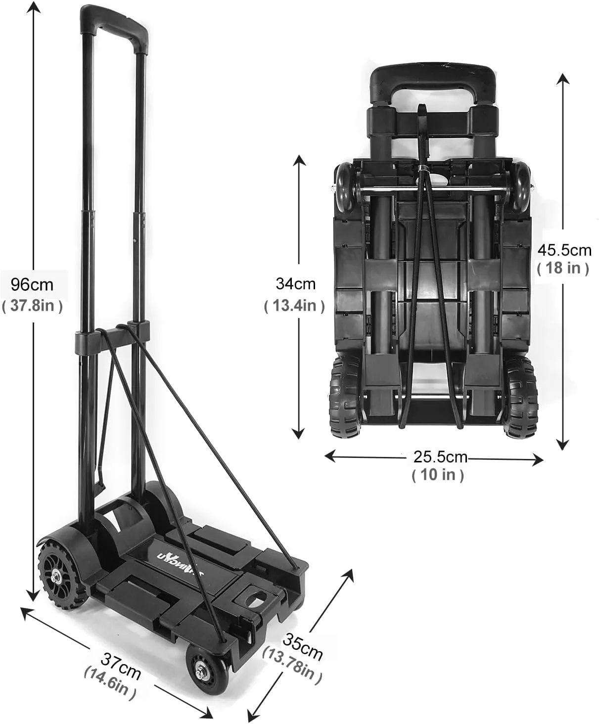 Folding Hand Truck,Foldable Utility cart with 4 Wheels & 2 Elastic Ropes,Foldable Dolly cart,Backpack Trolley,Luggage Platform Truck,Travel,Moving,Shopping,Small,Lightweight for Women