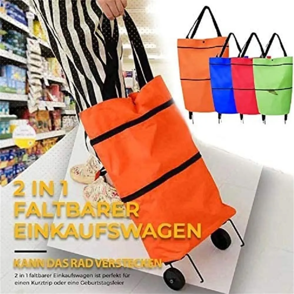 Folding Shopping Cart, Foldable Shopping Trolley with Wheels 2 in 1 Shopping Cart Folding Waterproof Shopping Bag Cart Grocery Utility Carts(E)