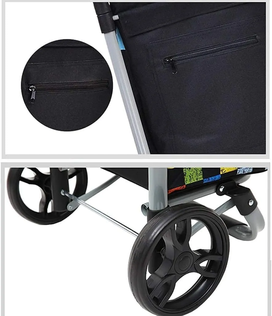 Folding Shopping Cart, Folding Shopping Trolley with 2 Wheels Shopping Cart Home Portable Grocery Supermarket Shopping Cart Elderly Grocery Utility Carts(C)