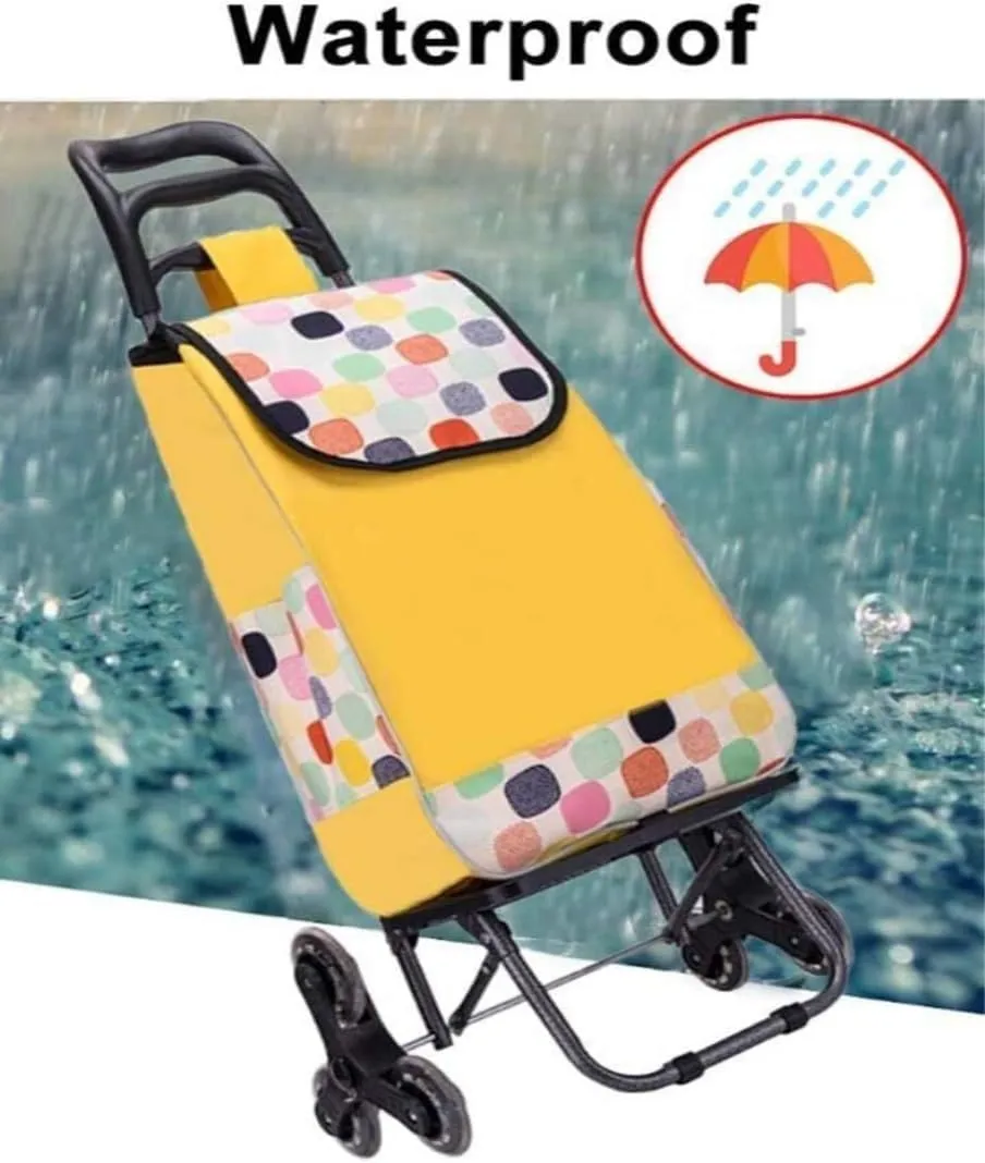 Folding Shopping Cart, Shopping Cart Folding Shopping Cart Grocery Utility Lightweight Trolley Stair Climbing Cart with Rolling Grocery Utility Carts, 90*38cm, Yellow