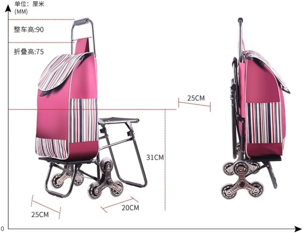 Folding Shopping Cart, Shopping Cart Shopping Trolleys Old Man Shopping Cart Life Household Luggage Trailer Travel Shopping Bag Grocery Utility Carts, 90*25cm
