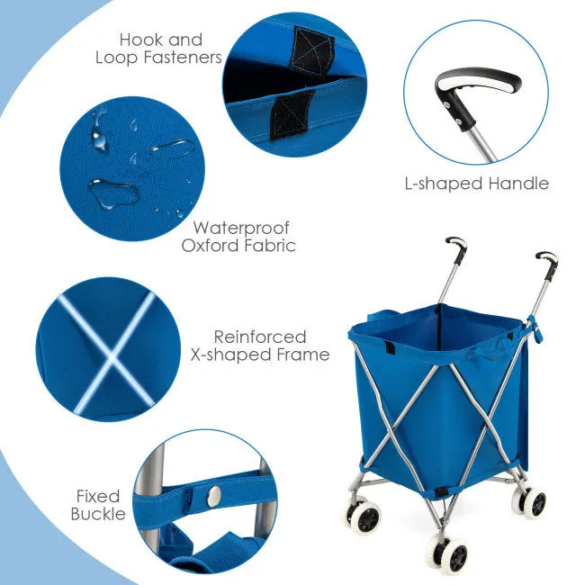 Folding Shopping Utility Cart with Water-Resistant Removable Canvas Bag