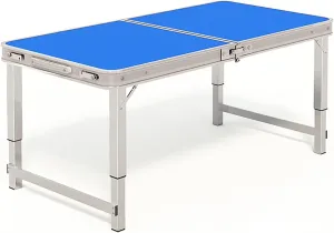 Folding Table, 3 Adjustable Height Camping Table, Aluminum Portable Table with Handle, 3 Fold Lightweight Beach Table with 150Kg Load Bearing, for Picnic, Party, Camping(Color:Blue,Size:120cm/47in)