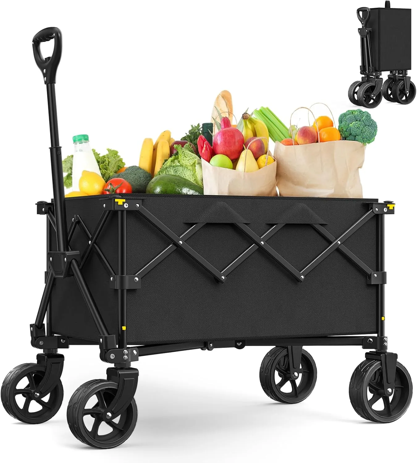Folding Wagon Cart, 120L Collapsible Wagon with All-Terrain Wheels, Foldable Utility Wagon for Grocery Shopping Fishing Garden Sports Heavy Duty Beach Camping Cart