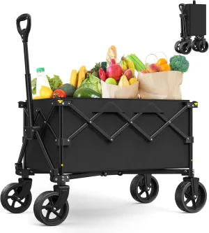 Folding Wagon Cart, 120L Collapsible Wagon with All-Terrain Wheels, Foldable Utility Wagon for Grocery Shopping Fishing Garden Sports Heavy Duty Beach Camping Cart