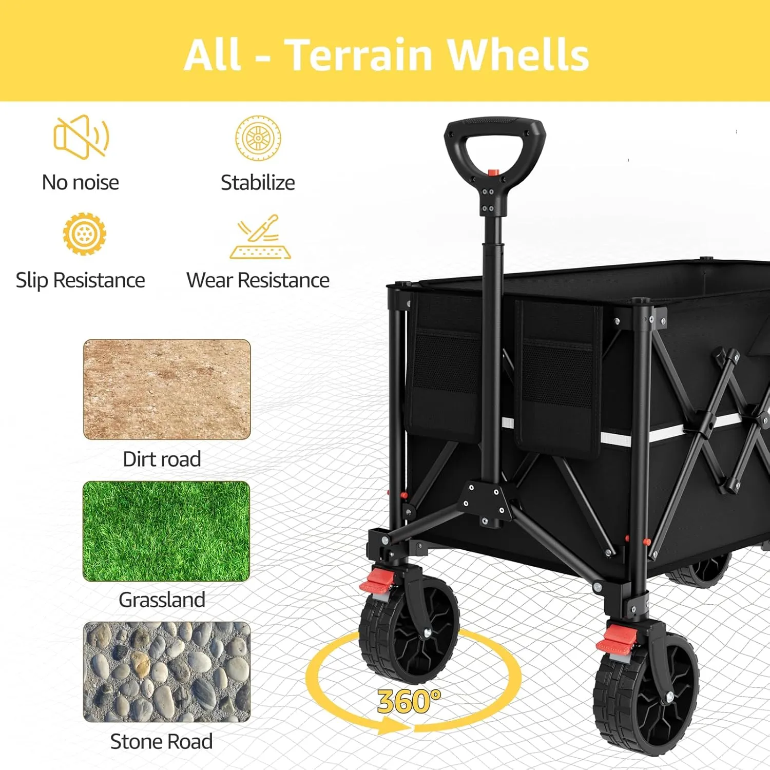 Folding Wagon Cart with Wheels Foldable - Collapsible Wagons Carts Heavy Duty, Fold Up Portable Utility Wagon for Grocery Beach Sports Fishing Camping Shopping Black