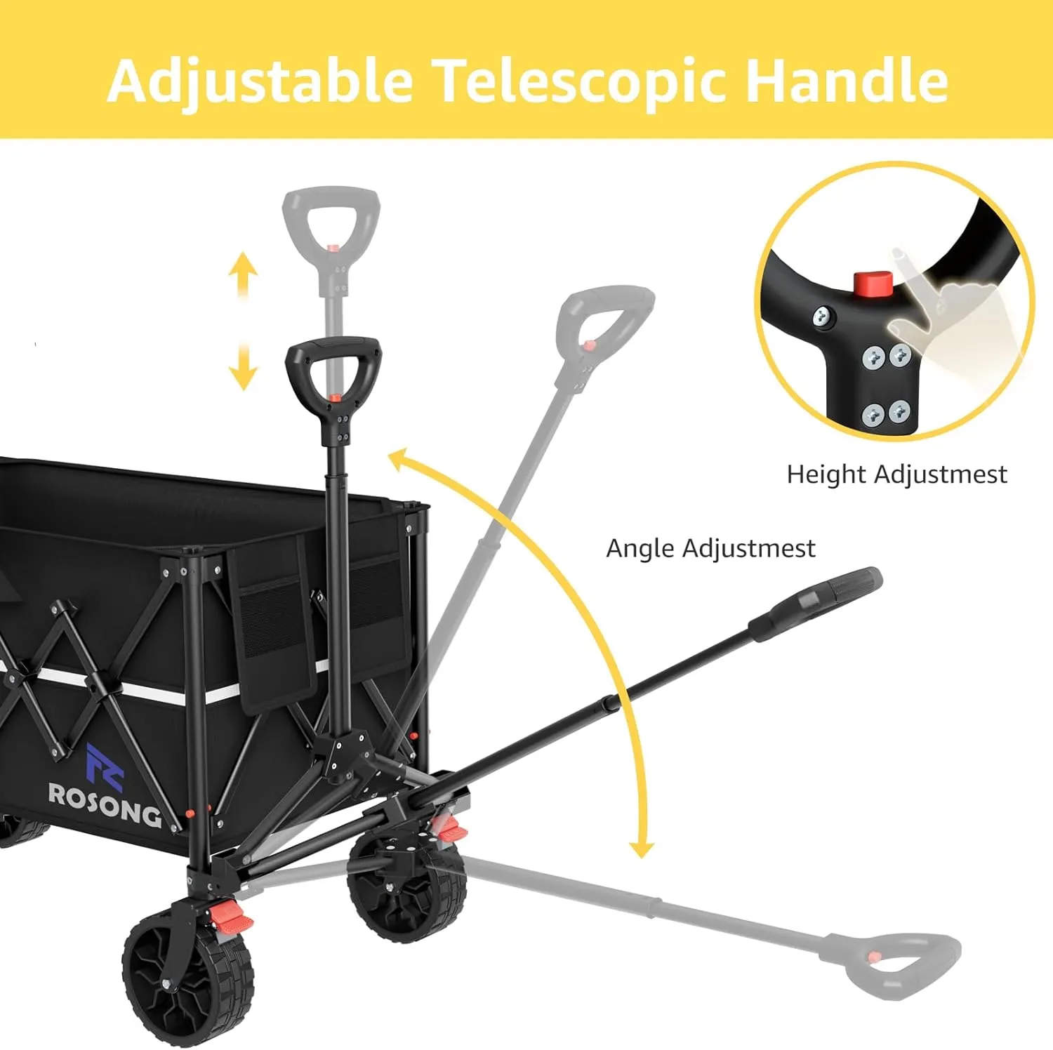 Folding Wagon Cart with Wheels Foldable - Collapsible Wagons Carts Heavy Duty, Fold Up Portable Utility Wagon for Grocery Beach Sports Fishing Camping Shopping Black