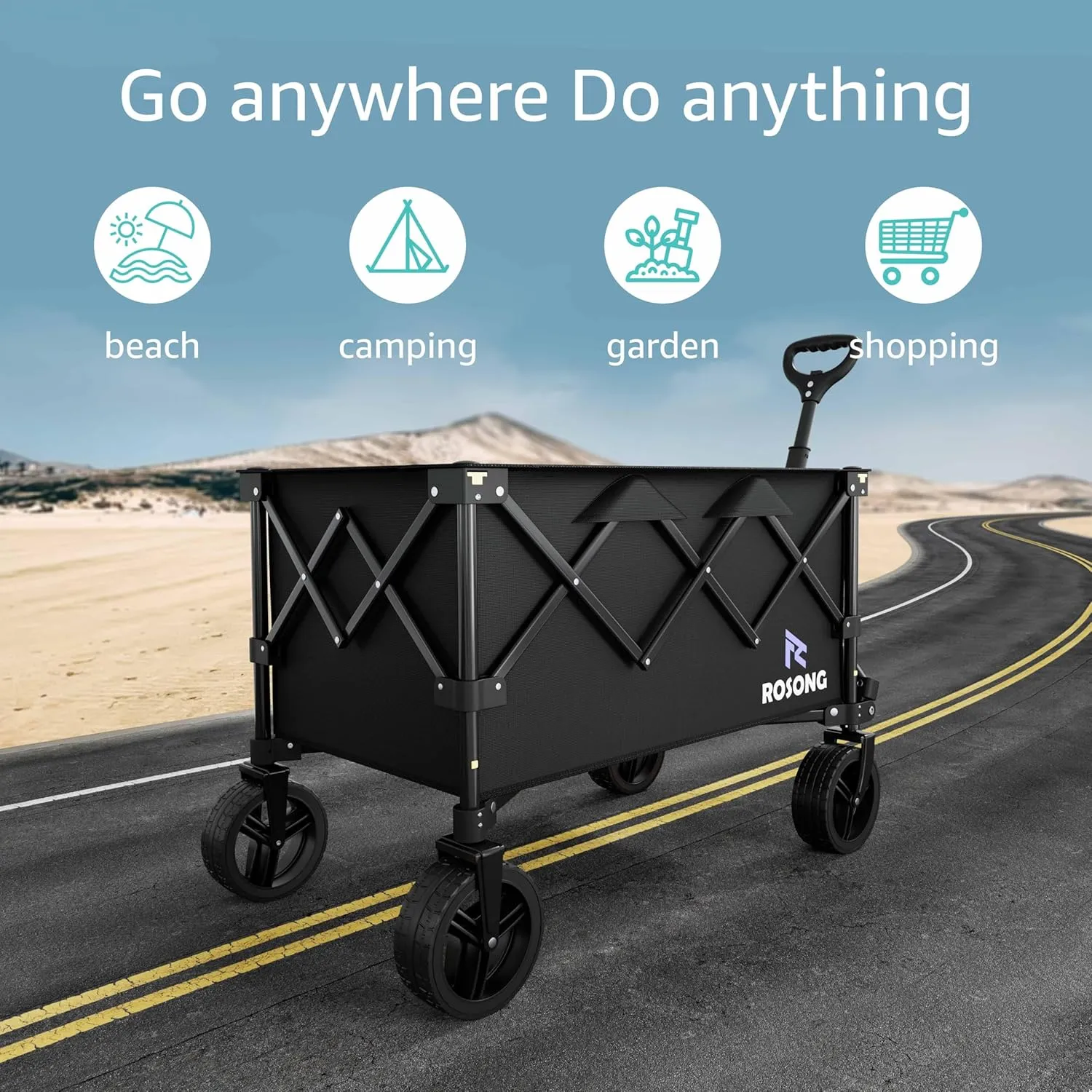 Folding Wagon Cart with Wheels Foldable - Collapsible Wagons Carts Heavy Duty, Fold Up Portable Utility Wagon for Grocery Beach Sports Fishing Camping Shopping, Carrito para Cargar Cosas Con Ruedas