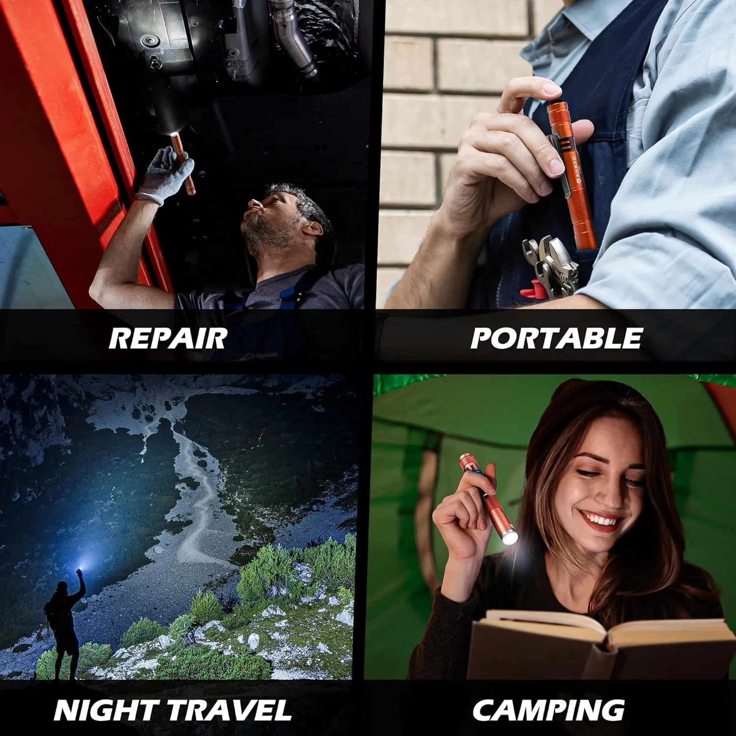 FORTO LED Pen Light, 200 Lumens Pocket Flashlight, IP67 Waterproof, 2 Modes, 2 Pack with AAA Batteries, Lightweight & Durable for Inspection, Medical Use, Emergency(Orange)