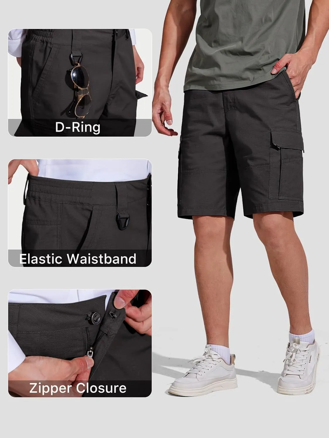 FREE SOLDIER Men's Hiking Cargo Shorts Water Resistant Quick Dry Lightweight Shorts for Hiking Cargo Casual with 10 Pockets
