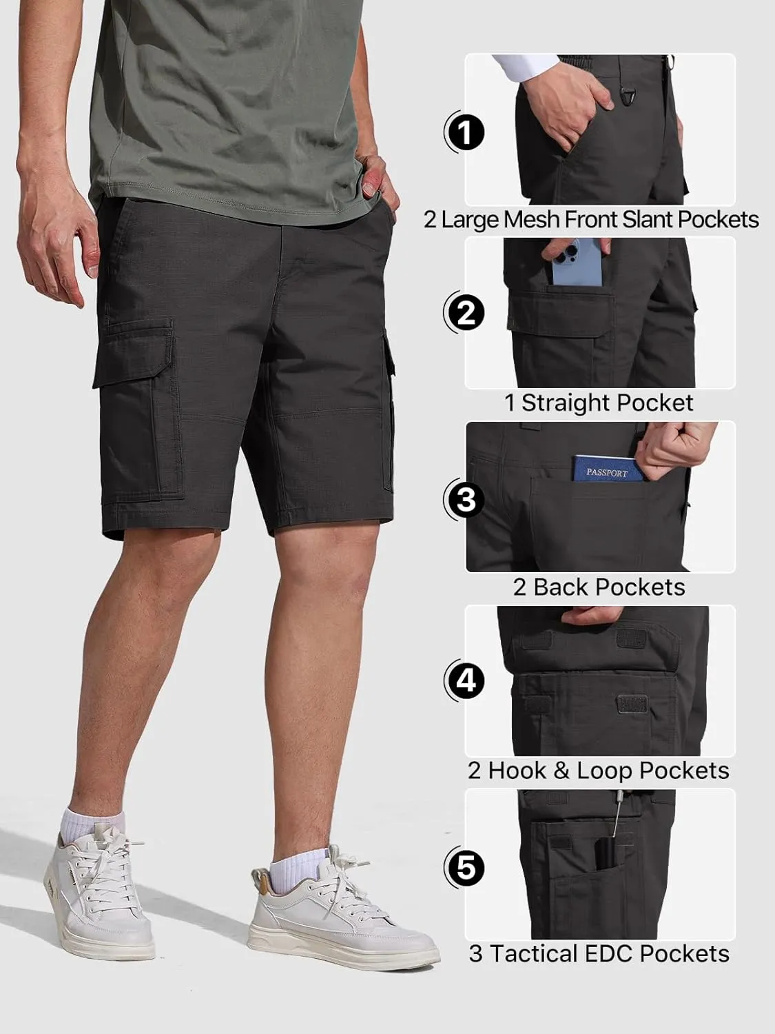 FREE SOLDIER Men's Hiking Cargo Shorts Water Resistant Quick Dry Lightweight Shorts for Hiking Cargo Casual with 10 Pockets