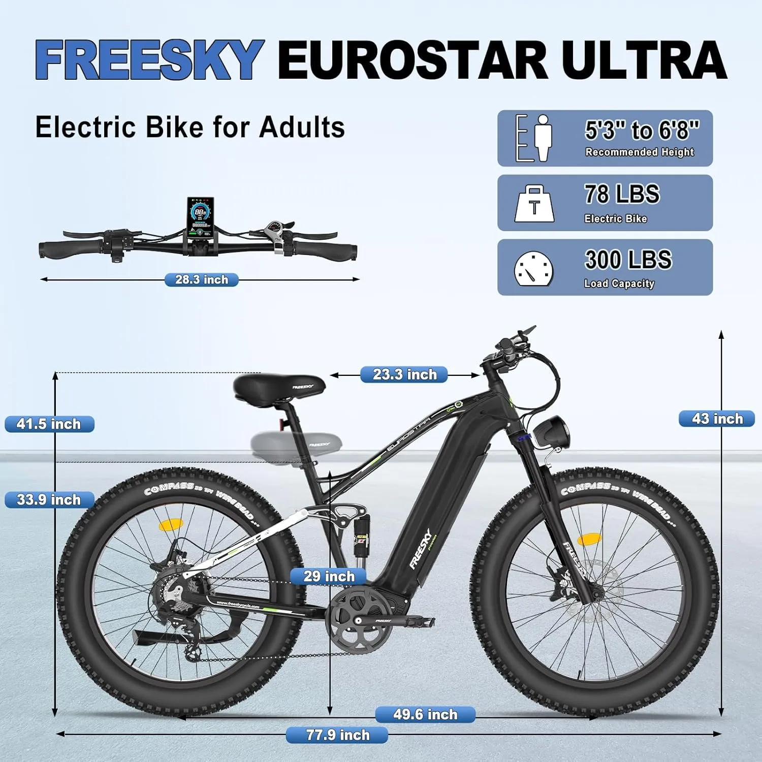 FREESKY Electric Bike for Adults 1500W, 35 MPH Full Suspension Mountain Ebike, 48V 23Ah Long Range Battery Adult Electric Bicycle, 26" Fat Tire Electric Mountain Bike, 7 Speed Hydraulic Disc Brakes