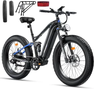 FREESKY Electric Bike for Adults 1500W, 35 MPH Full Suspension Mountain Ebike, 48V 23Ah Long Range Battery Adult Electric Bicycle, 26" Fat Tire Electric Mountain Bike, 7 Speed Hydraulic Disc Brakes