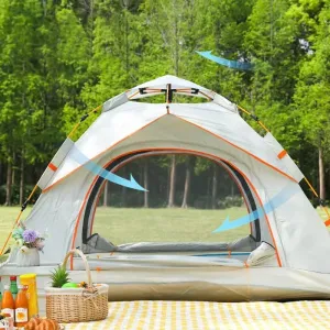 Fully Automatic Pop-Up Tent, 2-Person Hydraulic Camping Tent with Double Doors, Mosquito Mesh, Water-Resistant Silver-Coated Fabric, and Wind-Proof Design for Easy Setup and Durable Outdoor Adventures