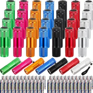 Fumete 30 Pcs Mini Flashlight Set Aluminum LED Handheld Torches 7 Colors 90 Pack AAA Battery Included for Party Favors, Night Reading, Camping, Power Outage, Gift to Mother's Day