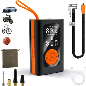 FUN-DRIVING Tire Inflator Portable Air Compressor Air Pump for Car Tires with Tire Digital Pressure Gauge 150PSI for Car, Bike, Motorcycle, Ball (Orange)