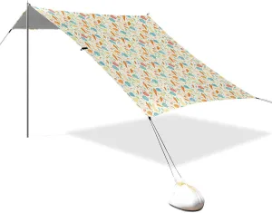 Funny Carrot Shells Beach Cabana UPF50  Easy Setup Sun Shade with Sand Shovel, Sandbags for Family Trips, Picnics & Camping