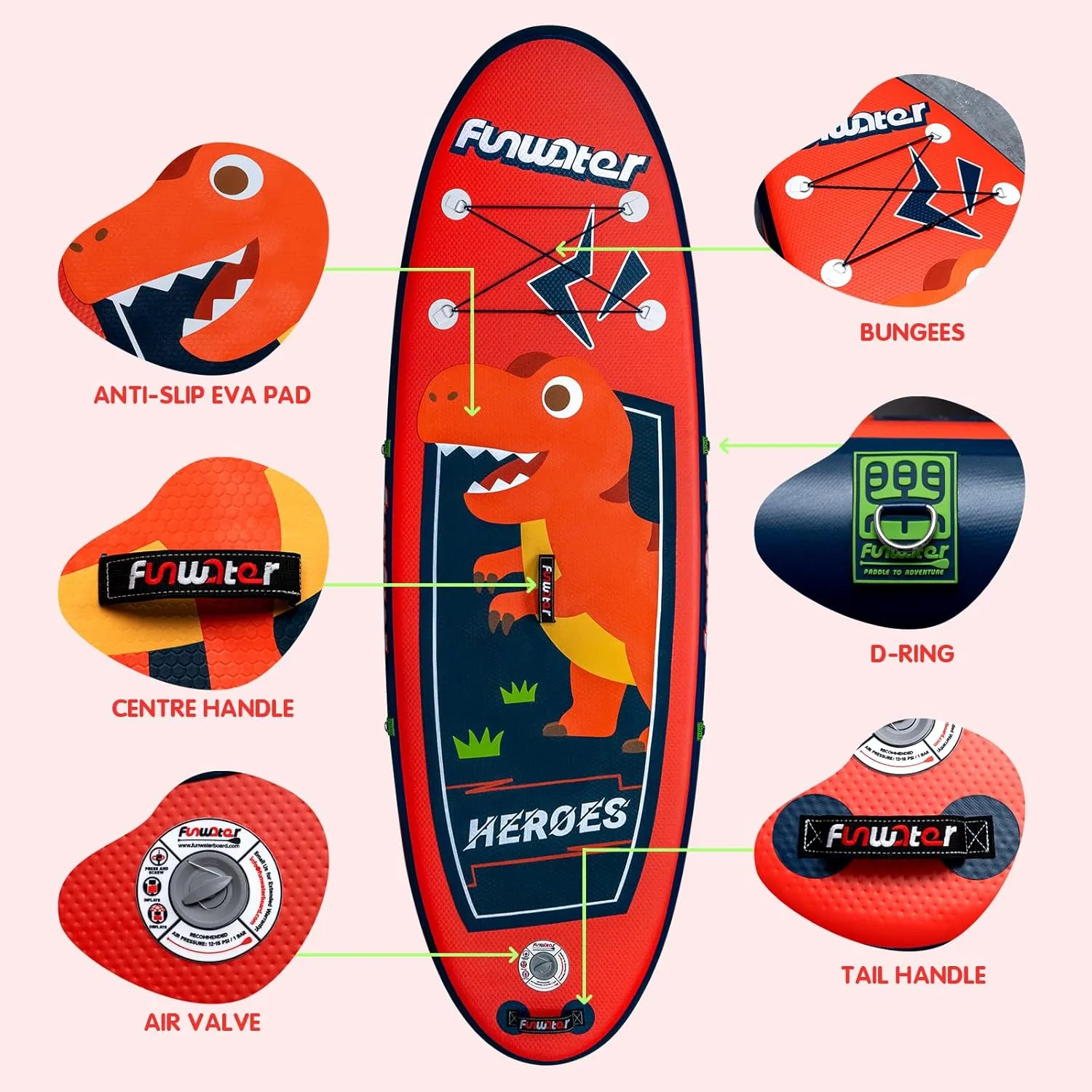 FunWater Inflatable Stand Up Paddle Board with Premium SUP Paddleboard Accessories, Anti-Slip EVA Deck, 11'/10'6'' Paddle Boards for Adults & Youth of All Skill Levels