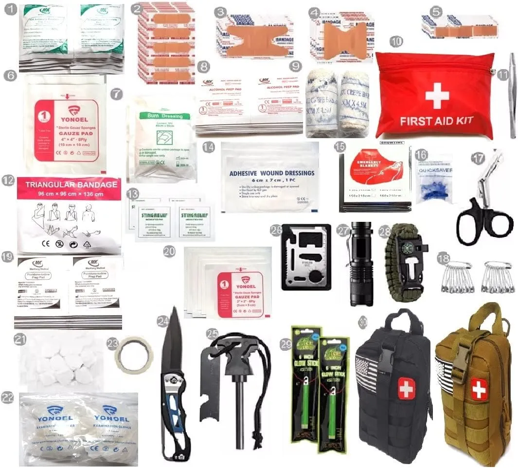 Galaxy 251 Pcs First Aid Kits for Survival Emergency Trauma Military Combat Tactical Medical Hunting Camping Hiking IFAK EMT Bag (Black and Khaki)