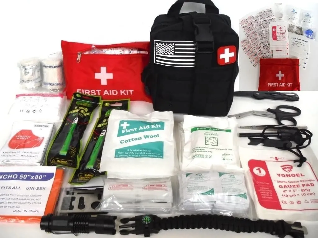 Galaxy 251 Pcs First Aid Kits for Survival Emergency Trauma Military Combat Tactical Medical Hunting Camping Hiking IFAK EMT Bag (Black and Khaki)
