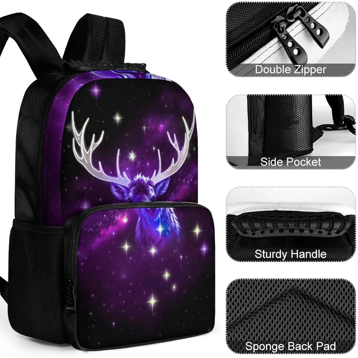 Galaxy Starry Sky Christmas Elk Moose Art Rucksacks Lightweight Multipurpose Anti-Theft Shoulder Bag Big Capacity Traveling & Camping Backpack With Side Pockets