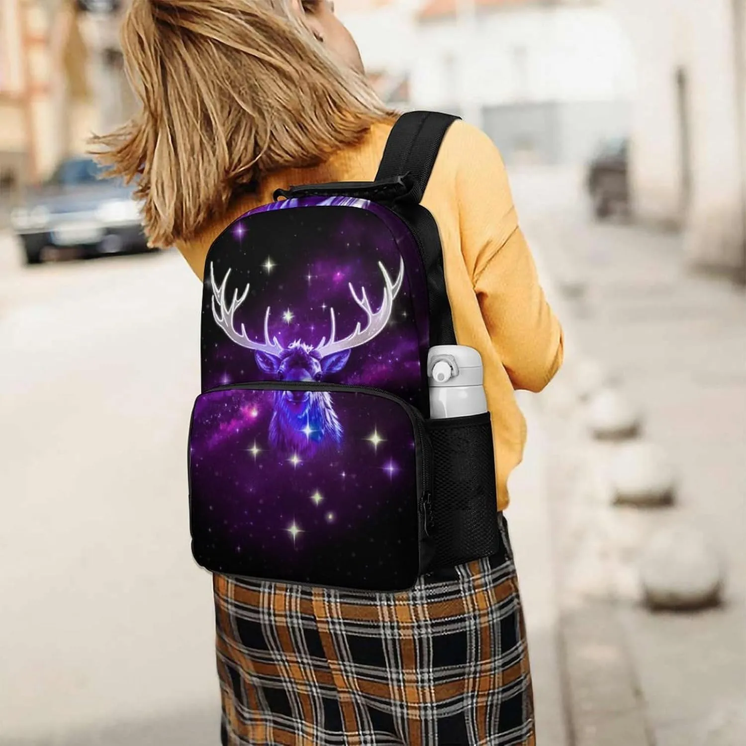 Galaxy Starry Sky Christmas Elk Moose Art Rucksacks Lightweight Multipurpose Anti-Theft Shoulder Bag Big Capacity Traveling & Camping Backpack With Side Pockets