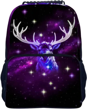 Galaxy Starry Sky Christmas Elk Moose Art Rucksacks Lightweight Multipurpose Anti-Theft Shoulder Bag Big Capacity Traveling & Camping Backpack With Side Pockets