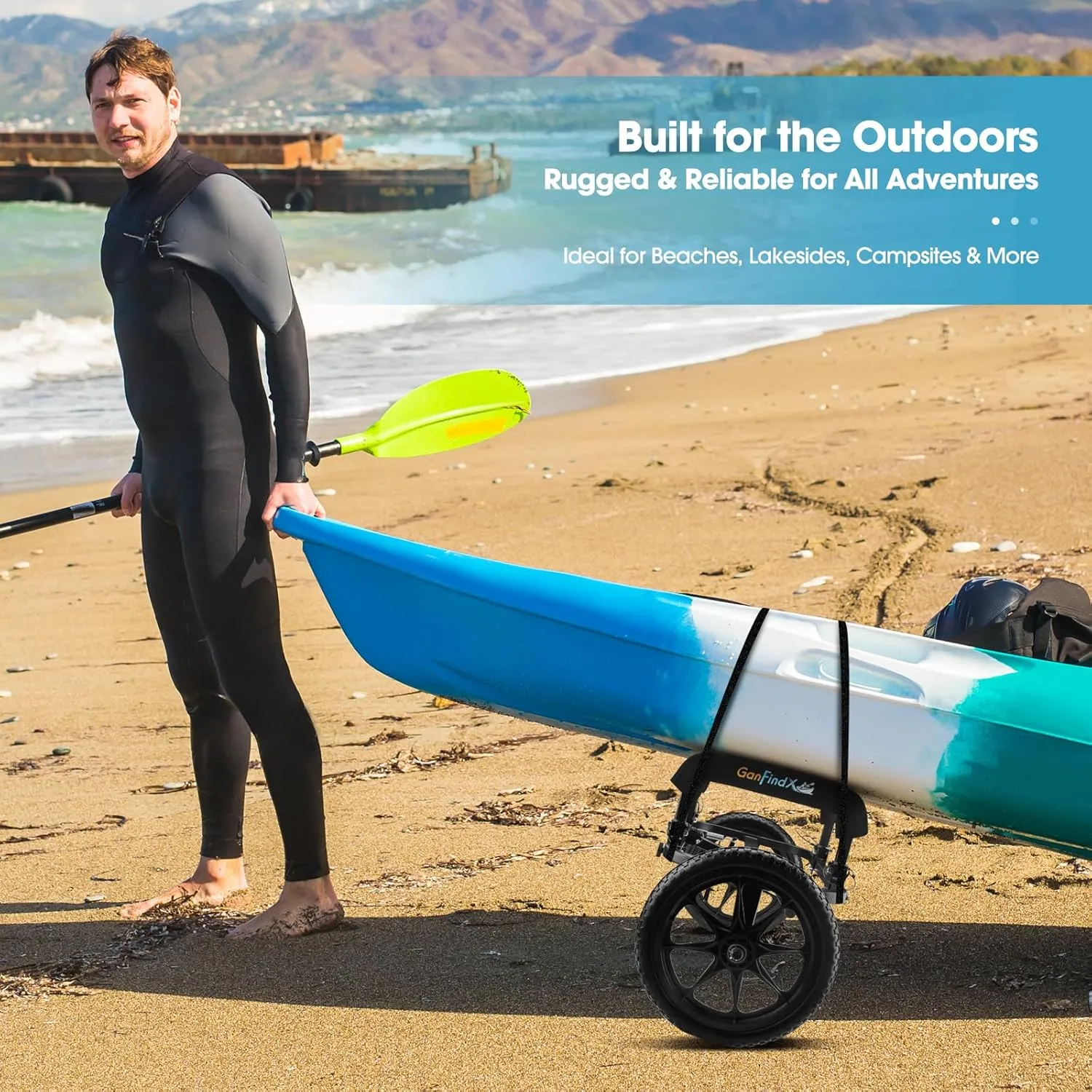 GanFindX Heavy Duty Kayak Cart | Multi-Style Kayak Trolley for Kayaks, Canoes & SUP | Durable Wheels for Easy Transport
