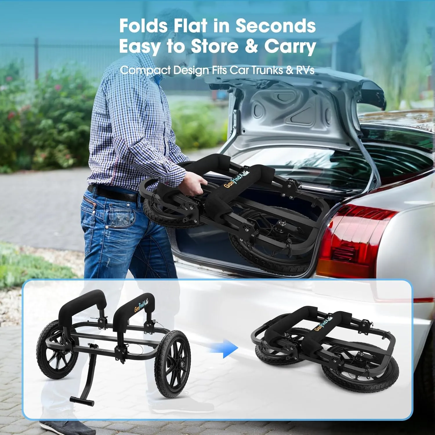 GanFindX Heavy Duty Kayak Cart | Multi-Style Kayak Trolley for Kayaks, Canoes & SUP | Durable Wheels for Easy Transport
