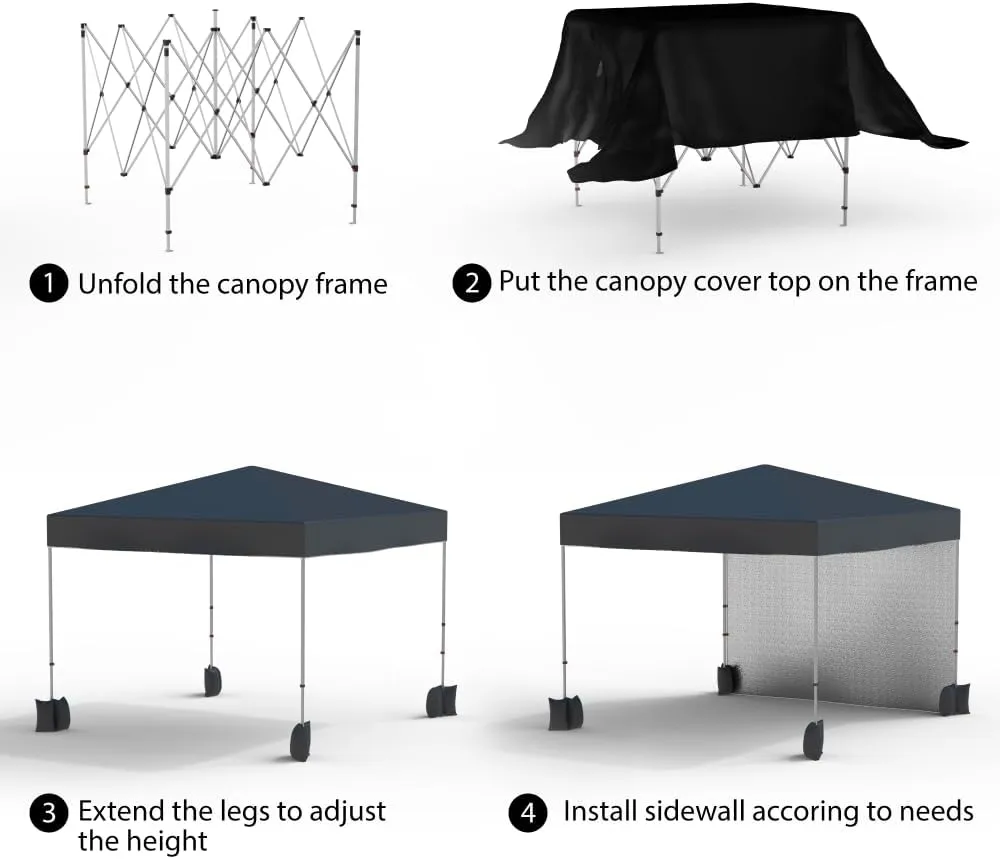 GAOMON 10'x10' Pop up Canopy Tent, Instant Shade Canopy with 1 Removable Sidewall and Wheeled Carry Bag, Outdoor Canopies for Events and Camping, Black