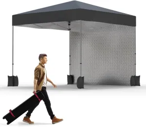 GAOMON 10'x10' Pop up Canopy Tent, Instant Shade Canopy with 1 Removable Sidewall and Wheeled Carry Bag, Outdoor Canopies for Events and Camping, Black
