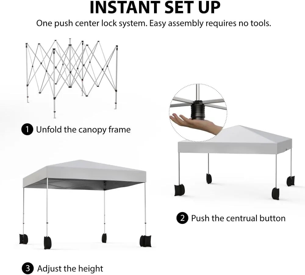 GAOMON 10x10ft Pop up Canopy, Outdoor One Push Canopy Tent with Wheeled Carry Bag, Instant Canopies for Events and Camping, White