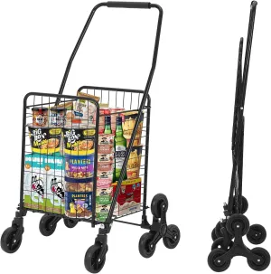 Garveetech Folding Shopping Cart 110 Lbs Capacity Utility Cart with Stair Climbing Wheels, 22 Gallon Large Basket, 360° Swivel Wheels, Collapsible Cart for Laundry, Shopping, Grocery, Luggage, Picnic