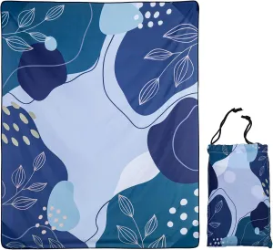 Gealaek Blue Waterproof Sandproof Picnic Beach Blanket, 87x71 Inches, Modern Floral Pattern, Unisex Adult, Summer Camping, Polyester