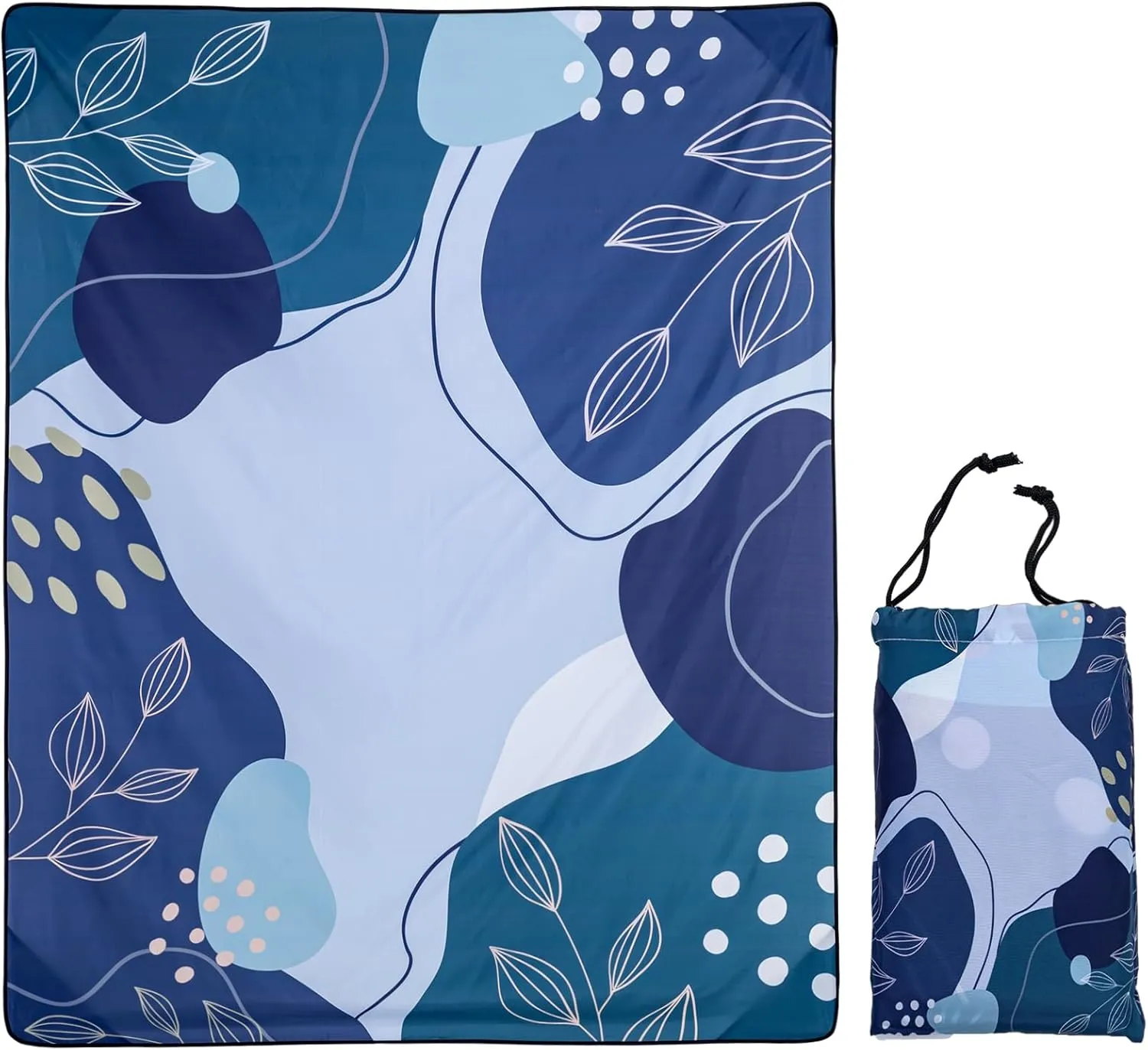 Gealaek Blue Waterproof Sandproof Picnic Beach Blanket, 87x71 Inches, Modern Floral Pattern, Unisex Adult, Summer Camping, Polyester
