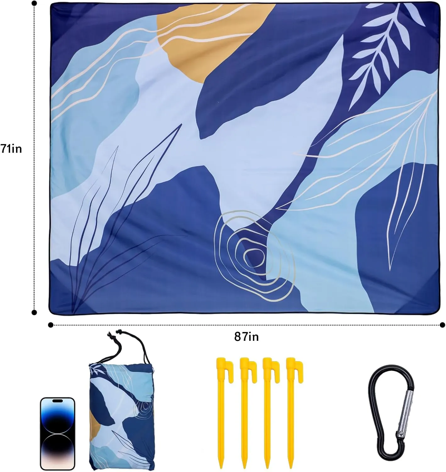 Gealaek Waterproof Picnic Blanket, Sandproof Beach Blanket, 87x71 Inches Extra Large Foldable Outdoor Blanket for Picnic and Beach Activities - Camping Park Travel Abstract Blue 02cth