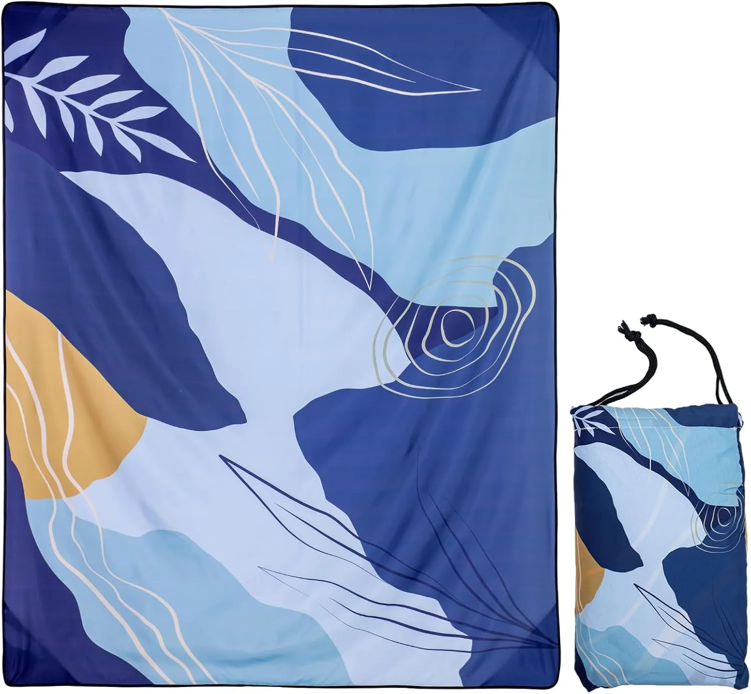 Gealaek Waterproof Picnic Blanket, Sandproof Beach Blanket, 87x71 Inches Extra Large Foldable Outdoor Blanket for Picnic and Beach Activities - Camping Park Travel Abstract Blue 02cth