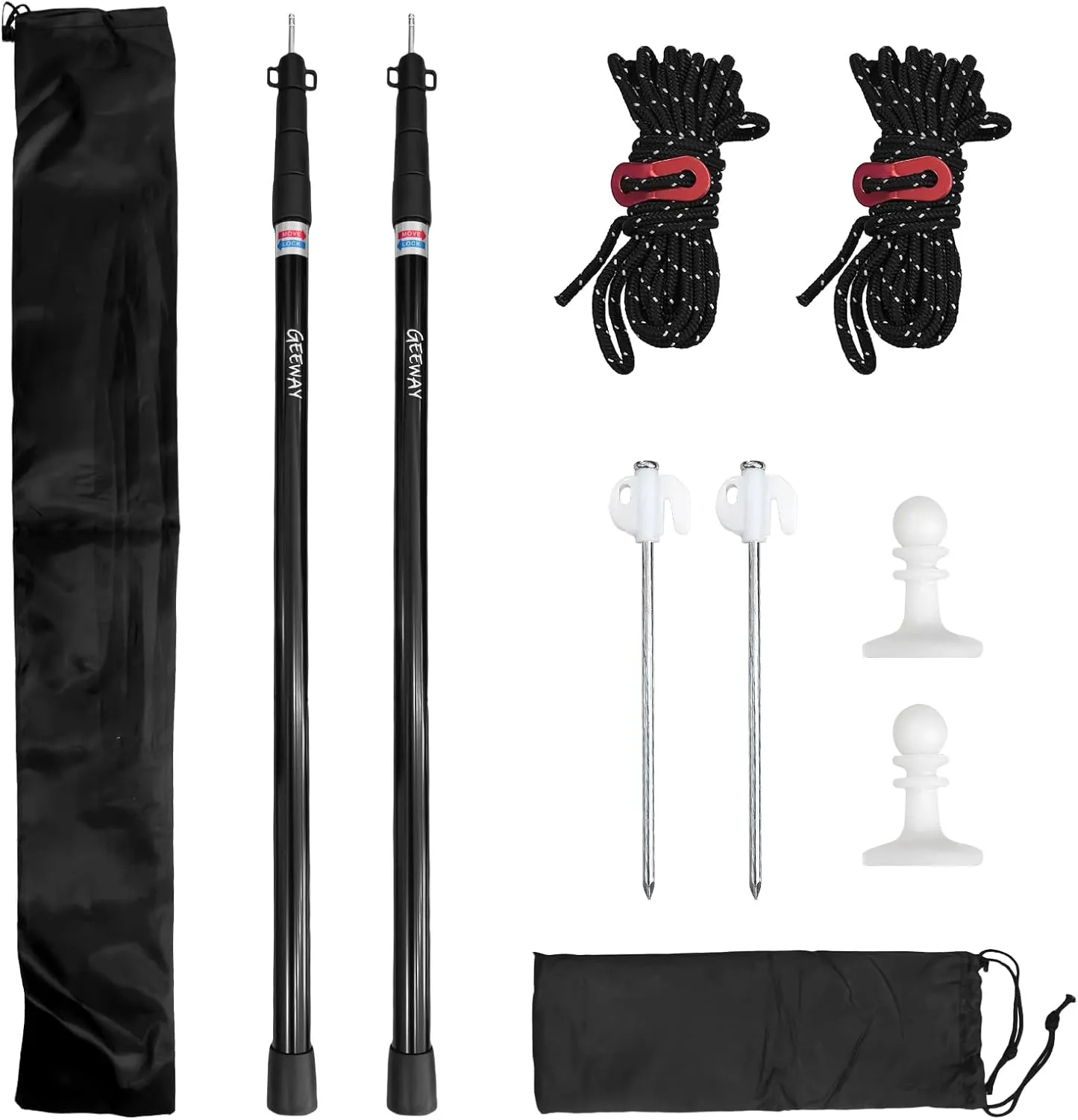 GEEWAY 2 Pcs 120 Inch Tarp Poles for Camping, Heavy Duty Telescoping Tent Pole, Aluminum Adjustable Tent Poles for Outdoor Activity, Wilderness Adventure and RV Travel (Black)