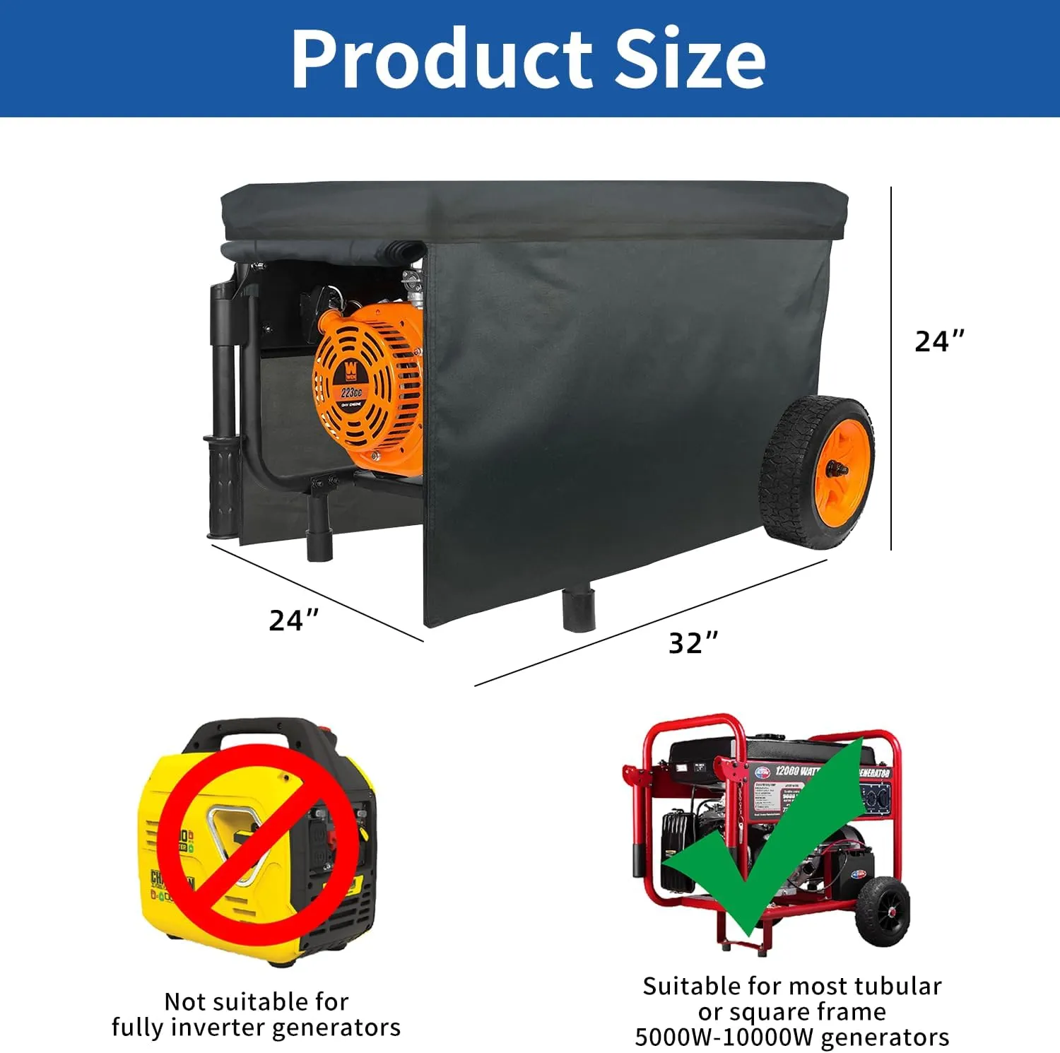 Generator Covers While Running,Outdoor Generator Tent Running Cover,Waterproof Portable Generator Enclosure, 32 "Lx24" Wx24 "H Generator Shelter Tent for Most 5000-10000w Framed Generators