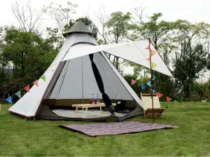 GeRRiT Indian Tent Tipi Outdoor Waterproof Double Layer Camping Tower Tent Family Camping Tent Yurt Teepee Tent for Outdoor Hiking 3-4 Person