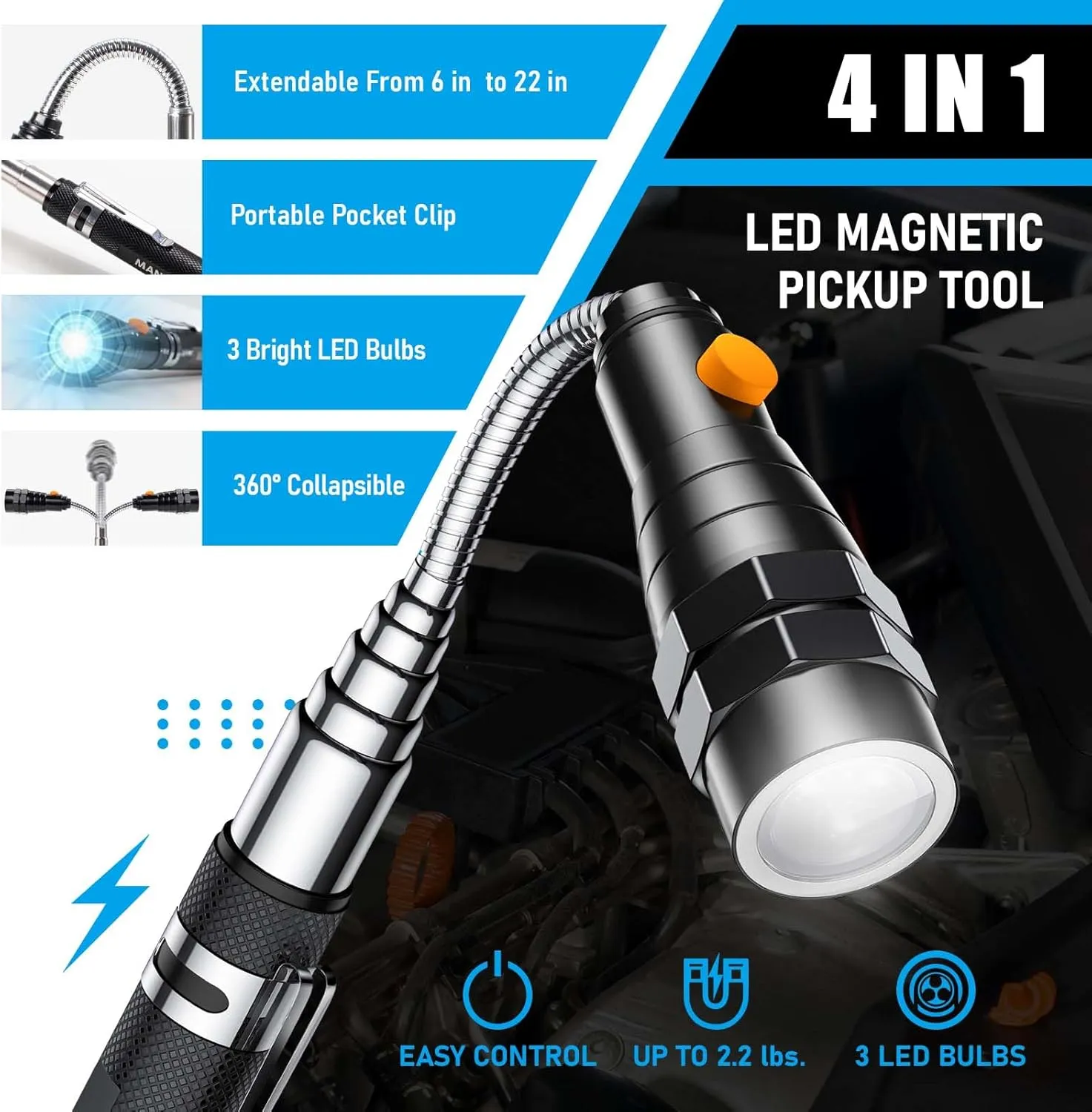 Gifts for Him, Telescoping Magnet Pickup Tool with 3 LED Magnetic Flashlight, Fathers Day Dad Gifts from Daughter Wife Son, Cool Gadgets Birthday Gifts for Men, Dad, Husband, Boyfriend