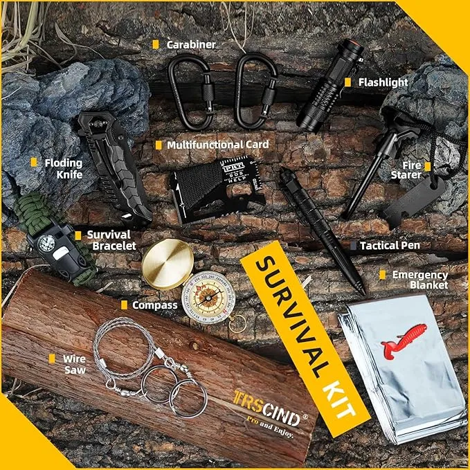 Gifts for Men Dad Husband Him, Christmas Stocking Stuffers Birthday Gifts Idea for Boyfriend Man, Survival Kit 14 in 1, Survival Gear and Equipment, Fishing Hunting Camping Accessories, Cool Gadgets